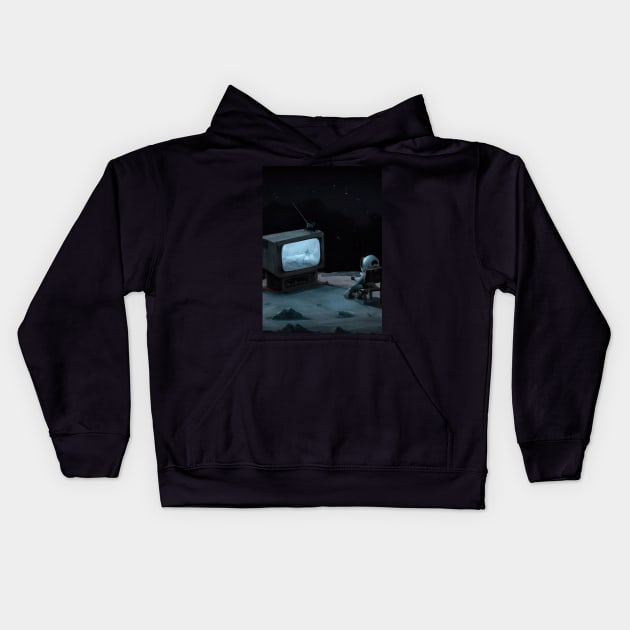 Astronaut watching TV Kids Hoodie by maxcode